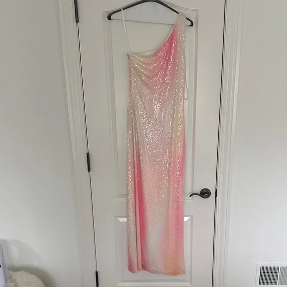 H Halston Tanya One-Shoulder Pink Sequin Dress - Picture 3 of 5